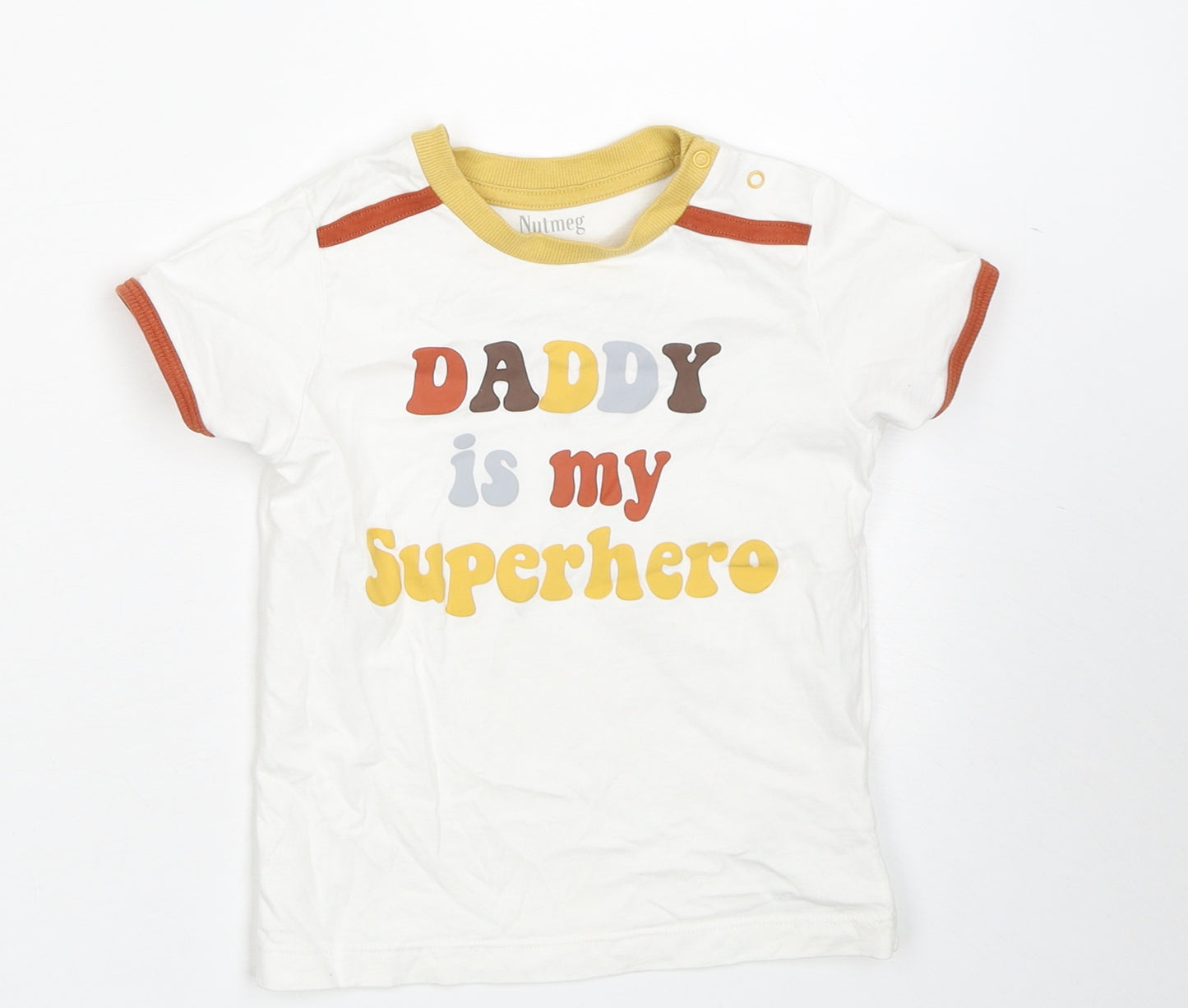 Nutmeg Boys White  Cotton Basic T-Shirt Size 2-3 Years Crew Neck Pullover - daddy is my superhero