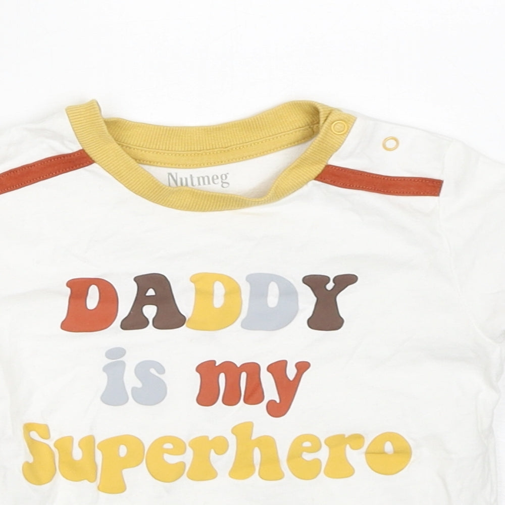 Nutmeg Boys White  Cotton Basic T-Shirt Size 2-3 Years Crew Neck Pullover - daddy is my superhero