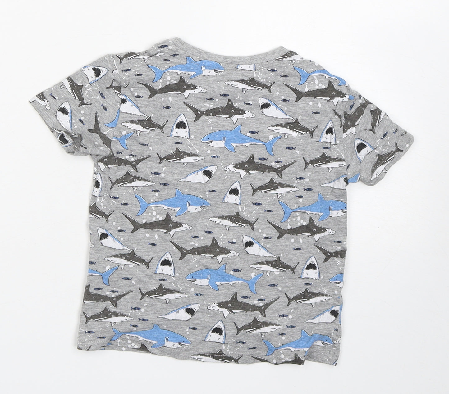 Primark Boys Grey Geometric Cotton Pullover T-Shirt Size 2-3 Years Crew Neck Pullover - shark