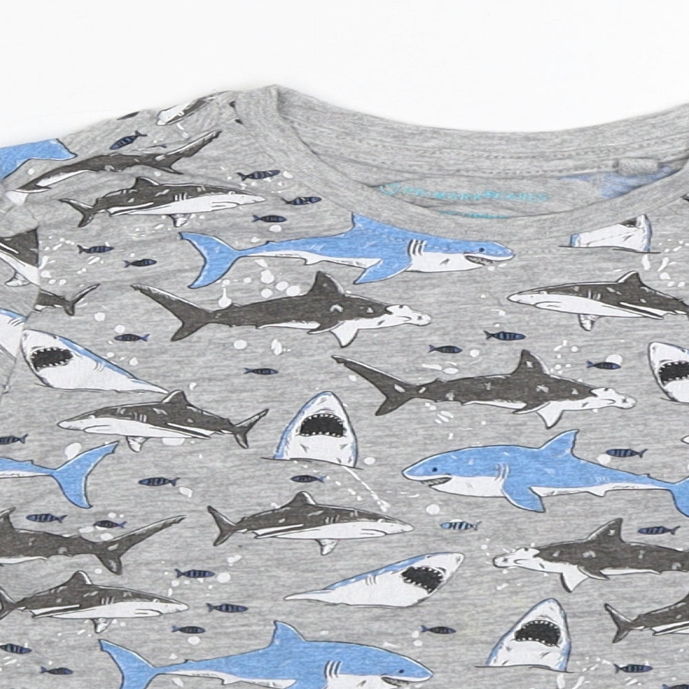 Primark Boys Grey Geometric Cotton Pullover T-Shirt Size 2-3 Years Crew Neck Pullover - shark
