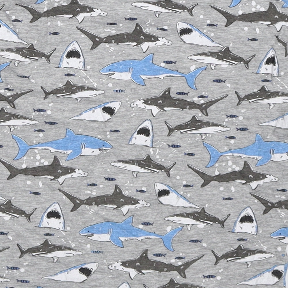 Primark Boys Grey Geometric Cotton Pullover T-Shirt Size 2-3 Years Crew Neck Pullover - shark