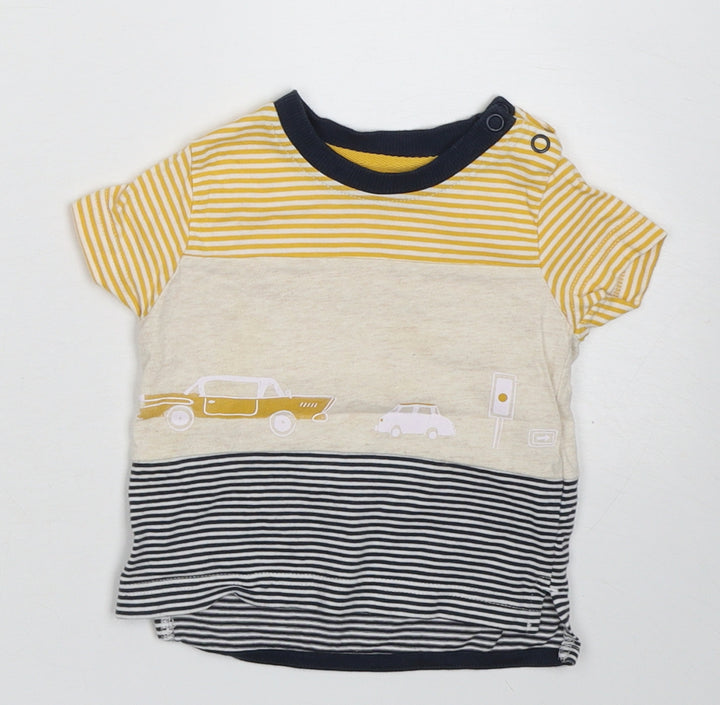 Nutmeg Boys Yellow Striped Cotton Basic T-Shirt Size 3-6 Months Crew Neck Pullover