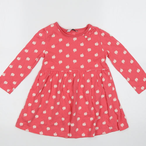 George Girls Pink Polka Dot Cotton A-Line  Size 2 Years  Crew Neck Pullover - Apple Print