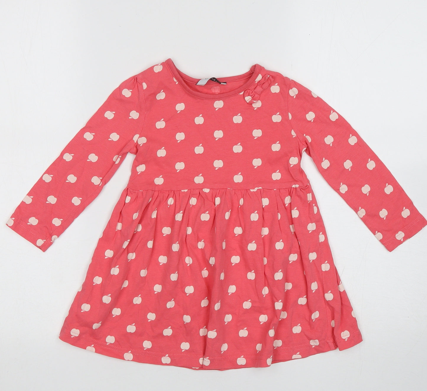 George Girls Pink Polka Dot Cotton A-Line  Size 2 Years  Crew Neck Pullover - Apple Print