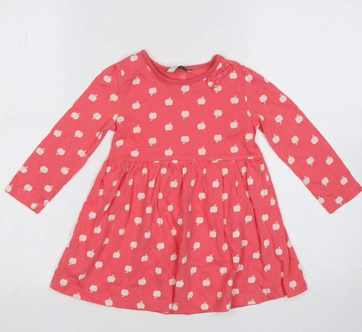 George Girls Pink Polka Dot Cotton A-Line  Size 2 Years  Crew Neck Pullover - Apple Print