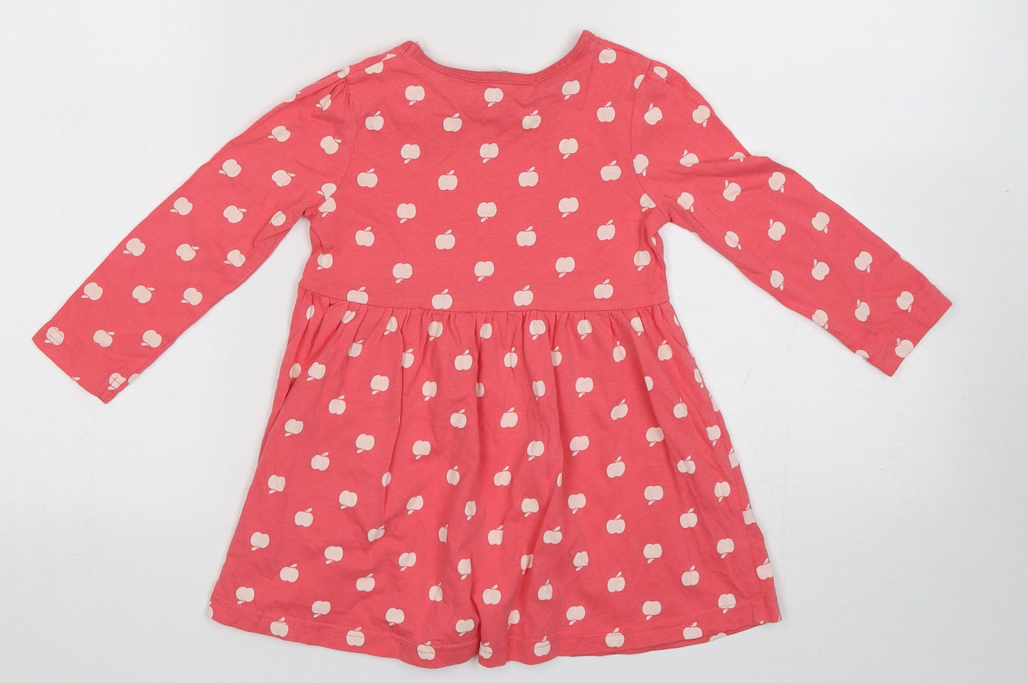 George Girls Pink Polka Dot Cotton A-Line  Size 2 Years  Crew Neck Pullover - Apple Print