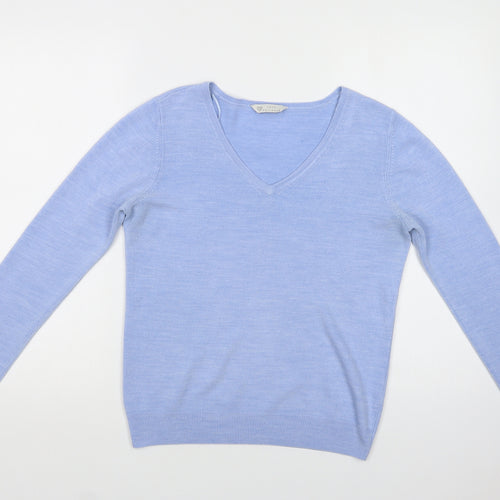 BHS Womens Blue V-Neck  Acrylic Pullover Jumper Size 10