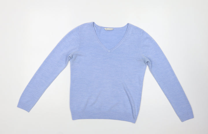 BHS Womens Blue V-Neck Acrylic Pullover Jumper Size 10