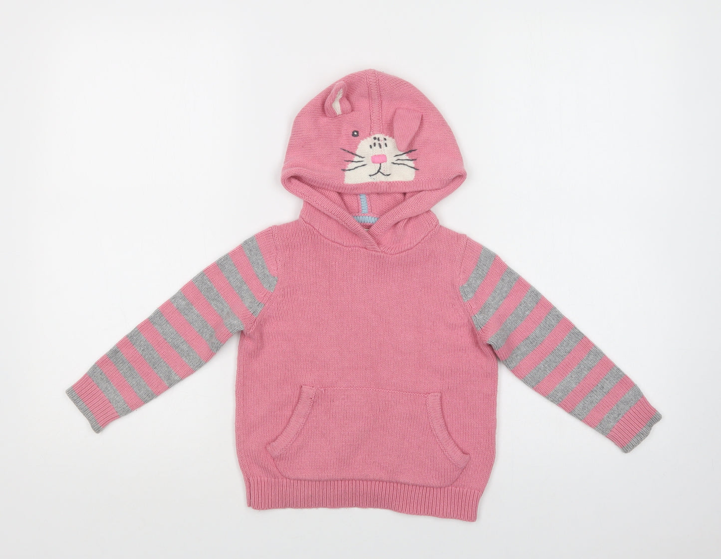 Boden Girls Pink High Neck Striped Polyamide Pullover Jumper Size 3-4 Years