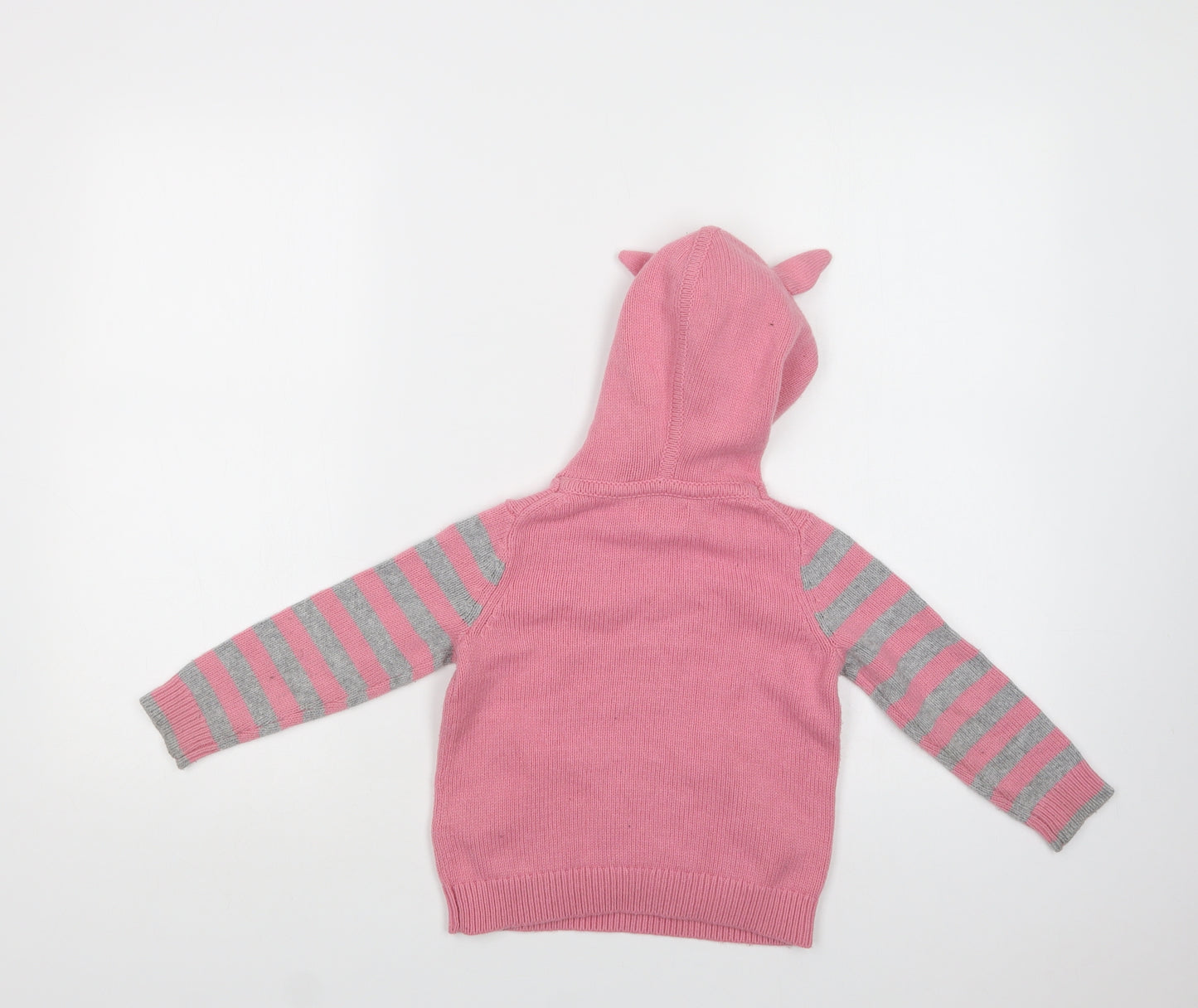 Boden Girls Pink High Neck Striped Polyamide Pullover Jumper Size 3-4 Years