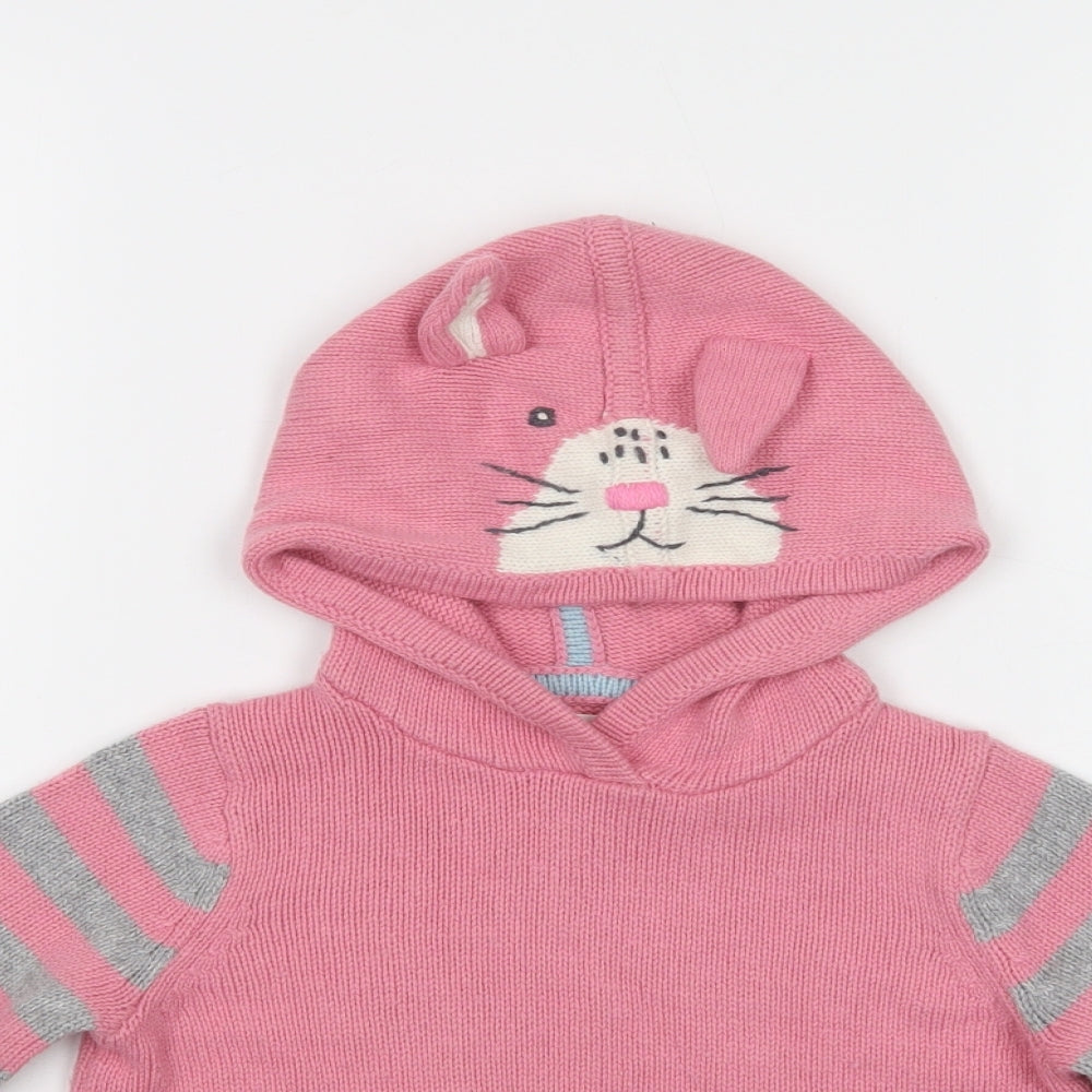 Boden Girls Pink High Neck Striped Polyamide Pullover Jumper Size 3-4 Years