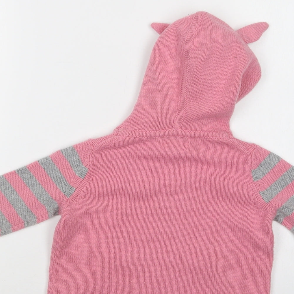Boden Girls Pink High Neck Striped Polyamide Pullover Jumper Size 3-4 Years