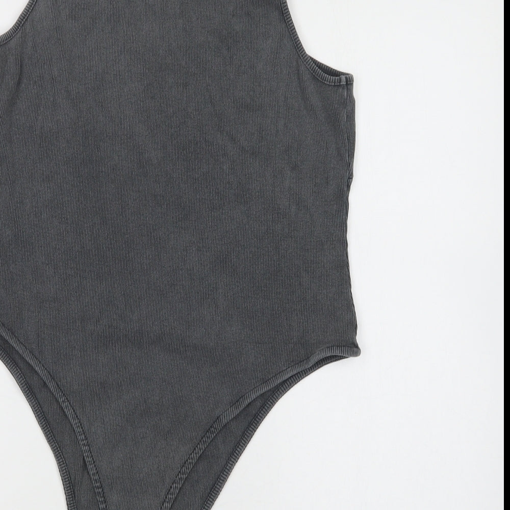 Boohoo Womens Grey  Cotton Bodysuit One-Piece Size 20  Snap