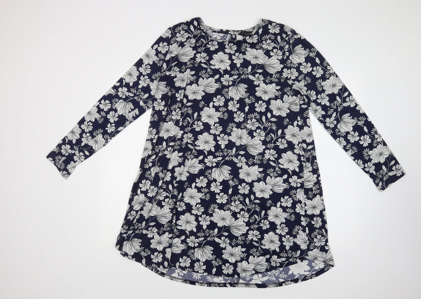Dorothy Perkins Womens Blue Floral Polyester A-Line  Size 20  Crew Neck