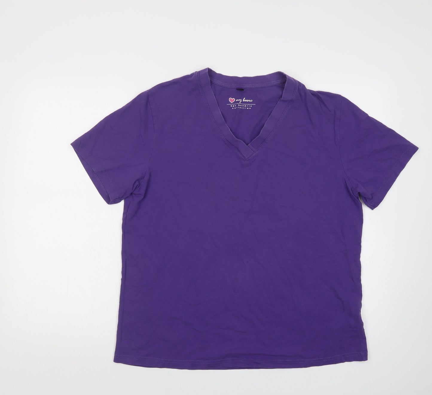 bonprix Womens Purple  Cotton Basic T-Shirt Size M V-Neck