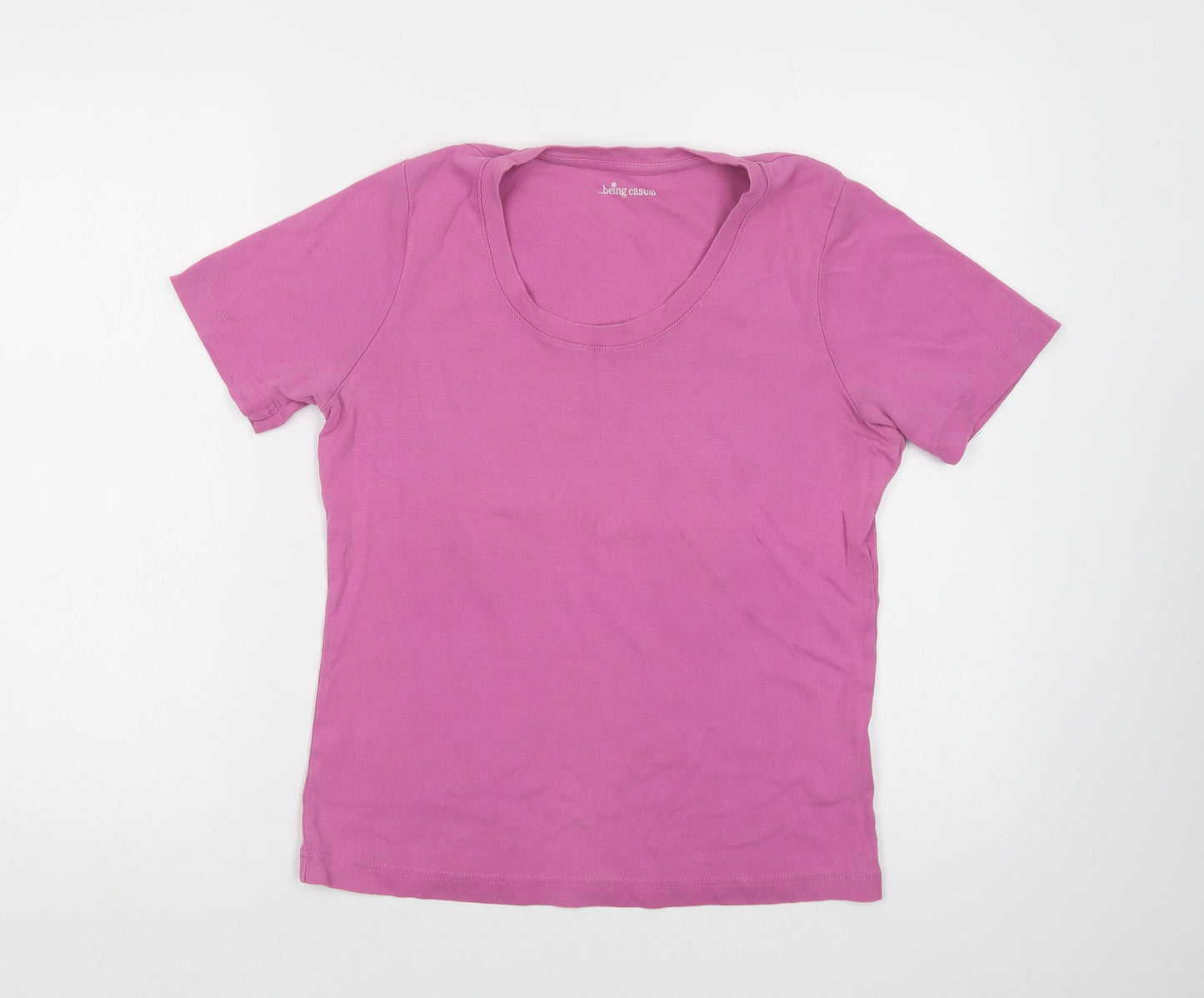 Being Casual Womens Pink  Cotton Basic T-Shirt Size M Crew Neck