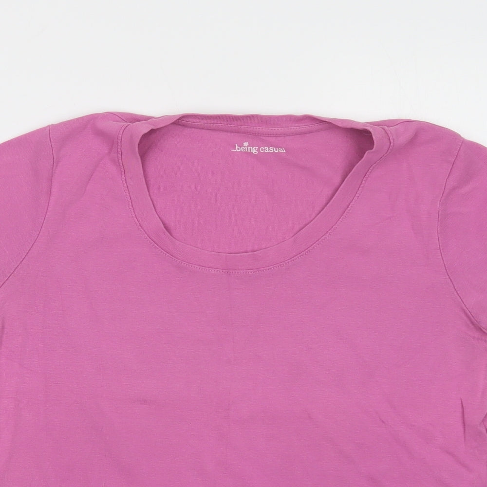 Being Casual Womens Pink  Cotton Basic T-Shirt Size M Crew Neck
