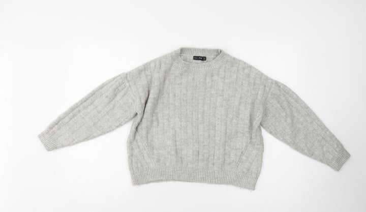 F&F Womens Grey Crew Neck Acrylic Pullover Jumper Size 8