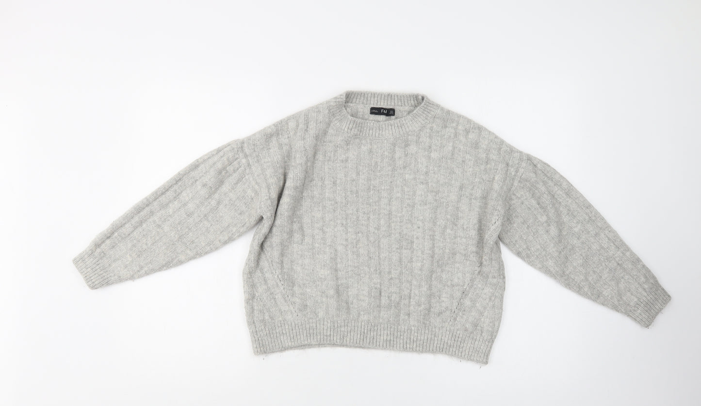 F&F Womens Grey Crew Neck  Acrylic Pullover Jumper Size 8