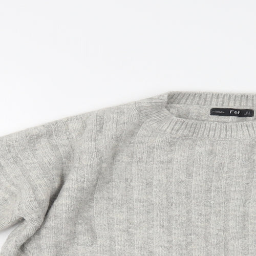 F&F Womens Grey Crew Neck  Acrylic Pullover Jumper Size 8