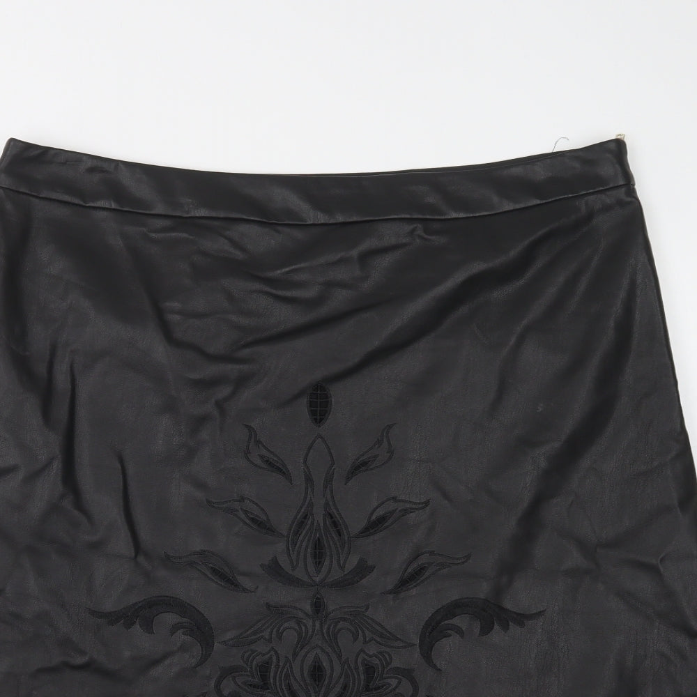Per Una Womens Black  Polyurethane A-Line Skirt Size 18   Zip - Faux Leather