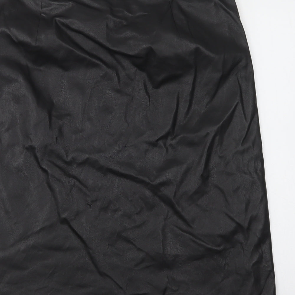 Per Una Womens Black  Polyurethane A-Line Skirt Size 18   Zip - Faux Leather