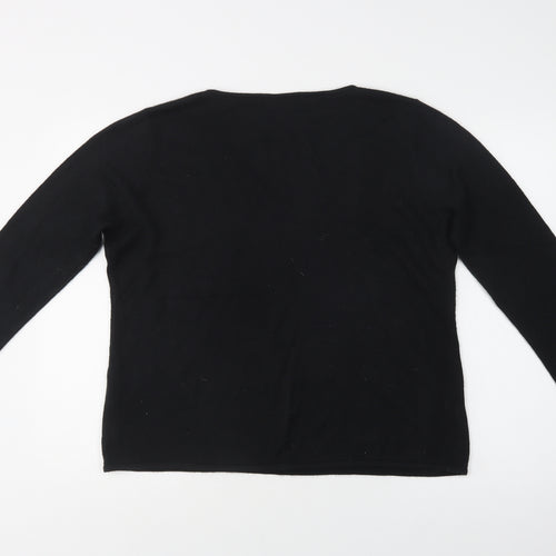Bm Collection Womens Black V-Neck  Acrylic Pullover Jumper Size L