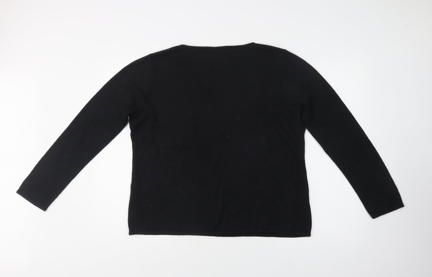 Bm Collection Womens Black V-Neck  Acrylic Pullover Jumper Size L