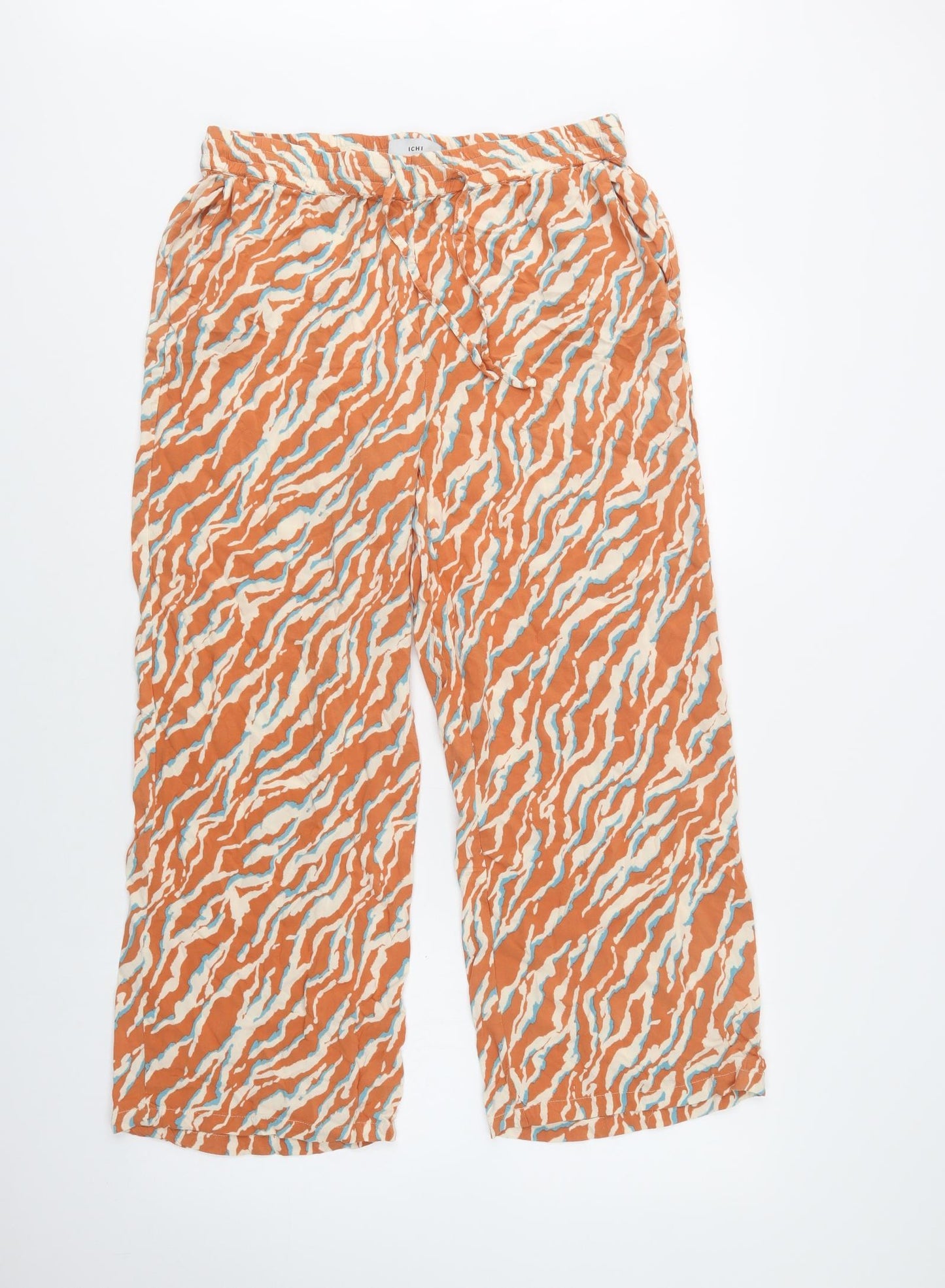 ICHI Womens Orange Animal Print Viscose  Pyjama Pants Size L  Drawstring