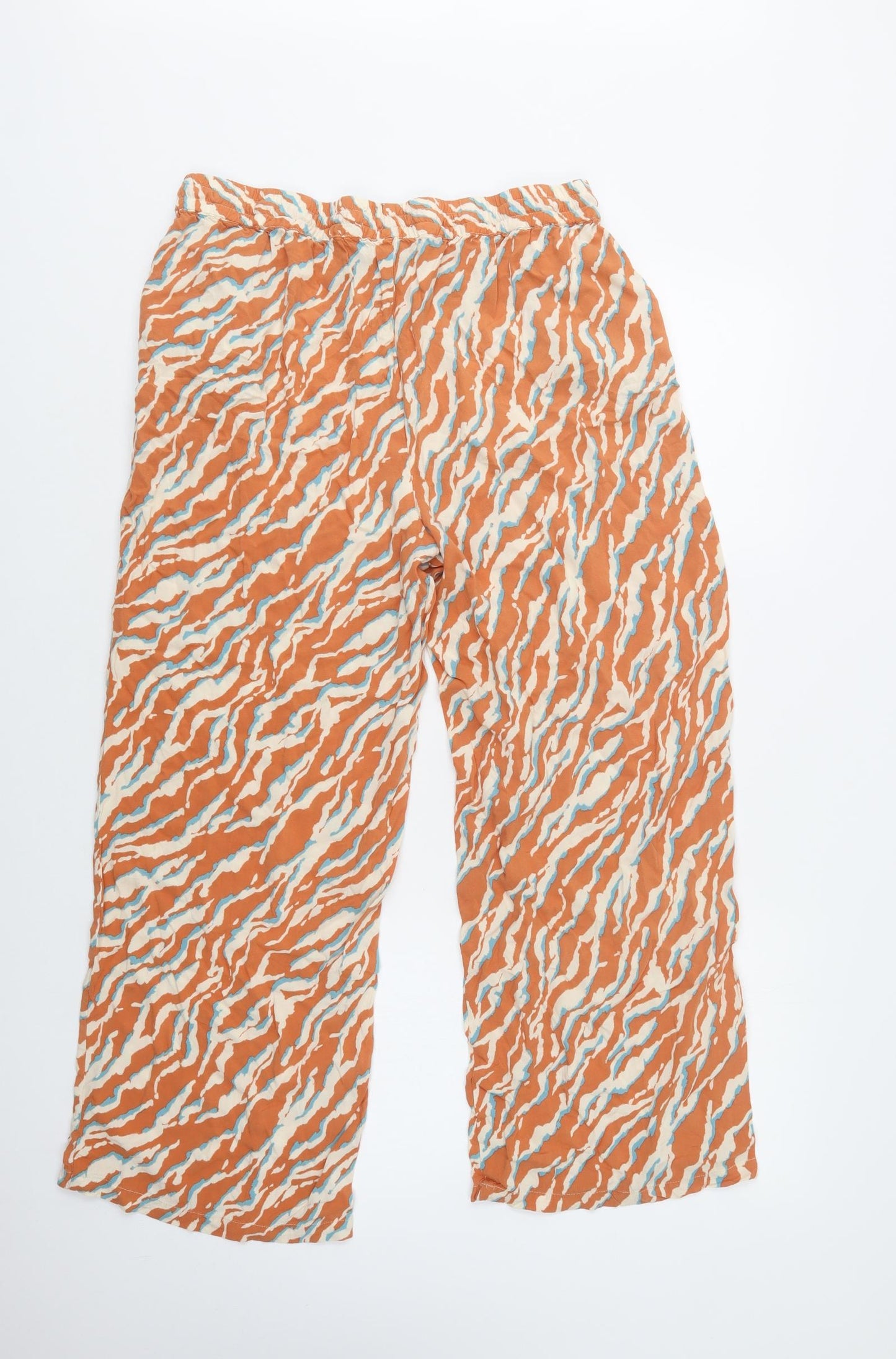 ICHI Womens Orange Animal Print Viscose  Pyjama Pants Size L  Drawstring