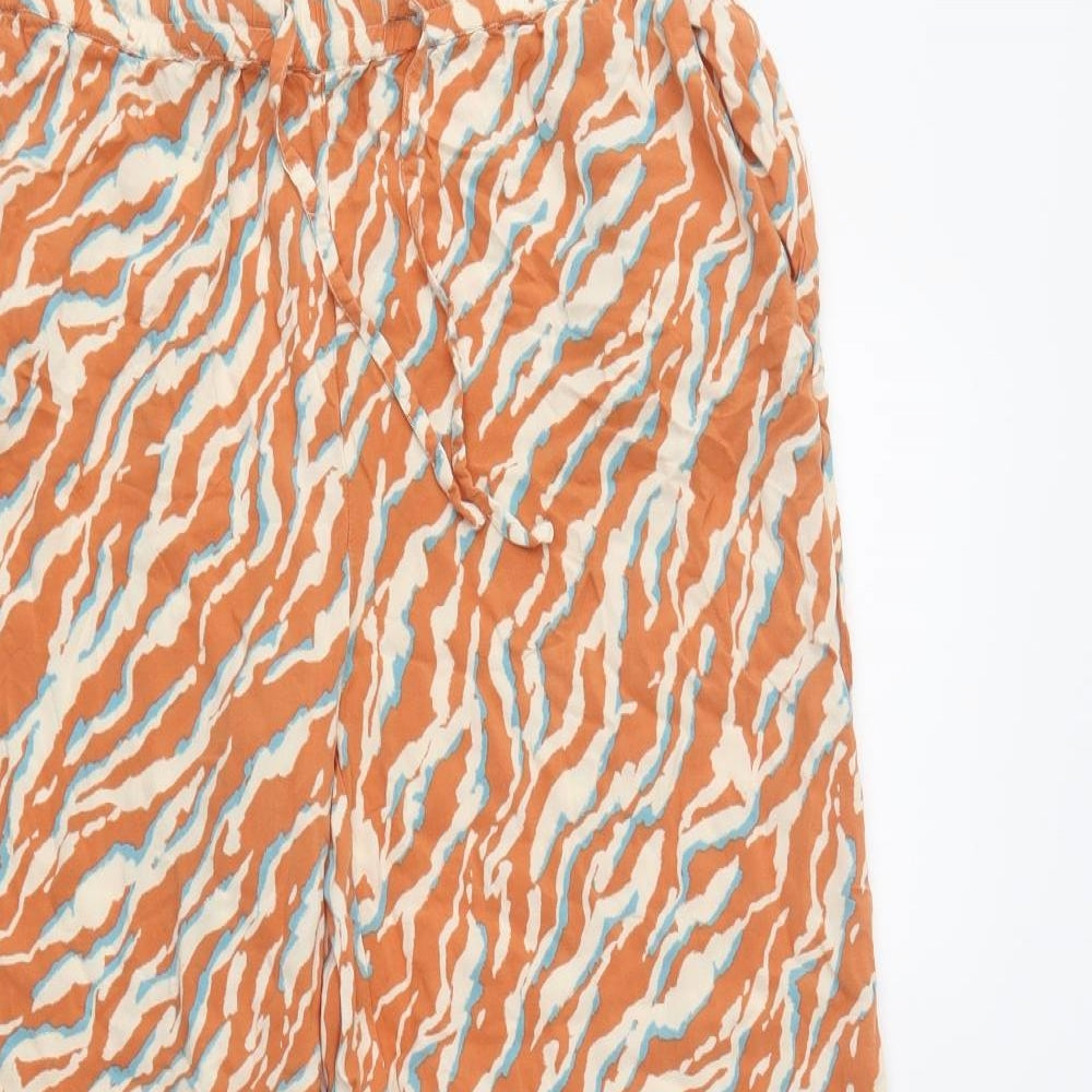 ICHI Womens Orange Animal Print Viscose  Pyjama Pants Size L  Drawstring