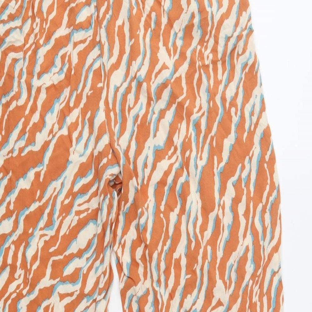 ICHI Womens Orange Animal Print Viscose  Pyjama Pants Size L  Drawstring