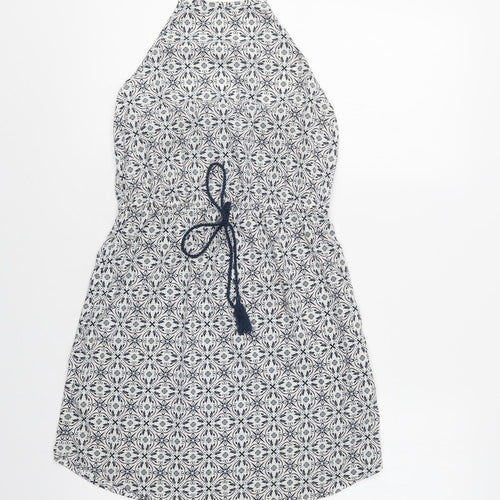 Primark Womens Blue Geometric Polyester Tank Dress  Size 6  Square Neck Drawstring