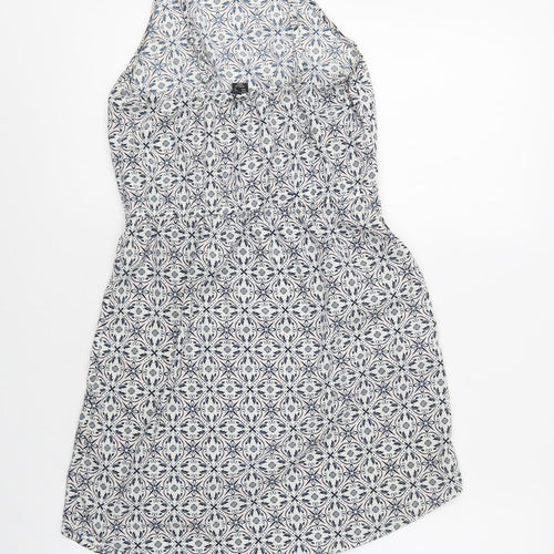 Primark Womens Blue Geometric Polyester Tank Dress  Size 6  Square Neck Drawstring