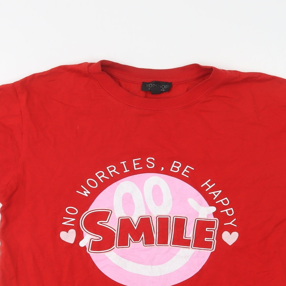 Topshop Womens Red  Cotton Basic T-Shirt Size 8 Crew Neck - Smile