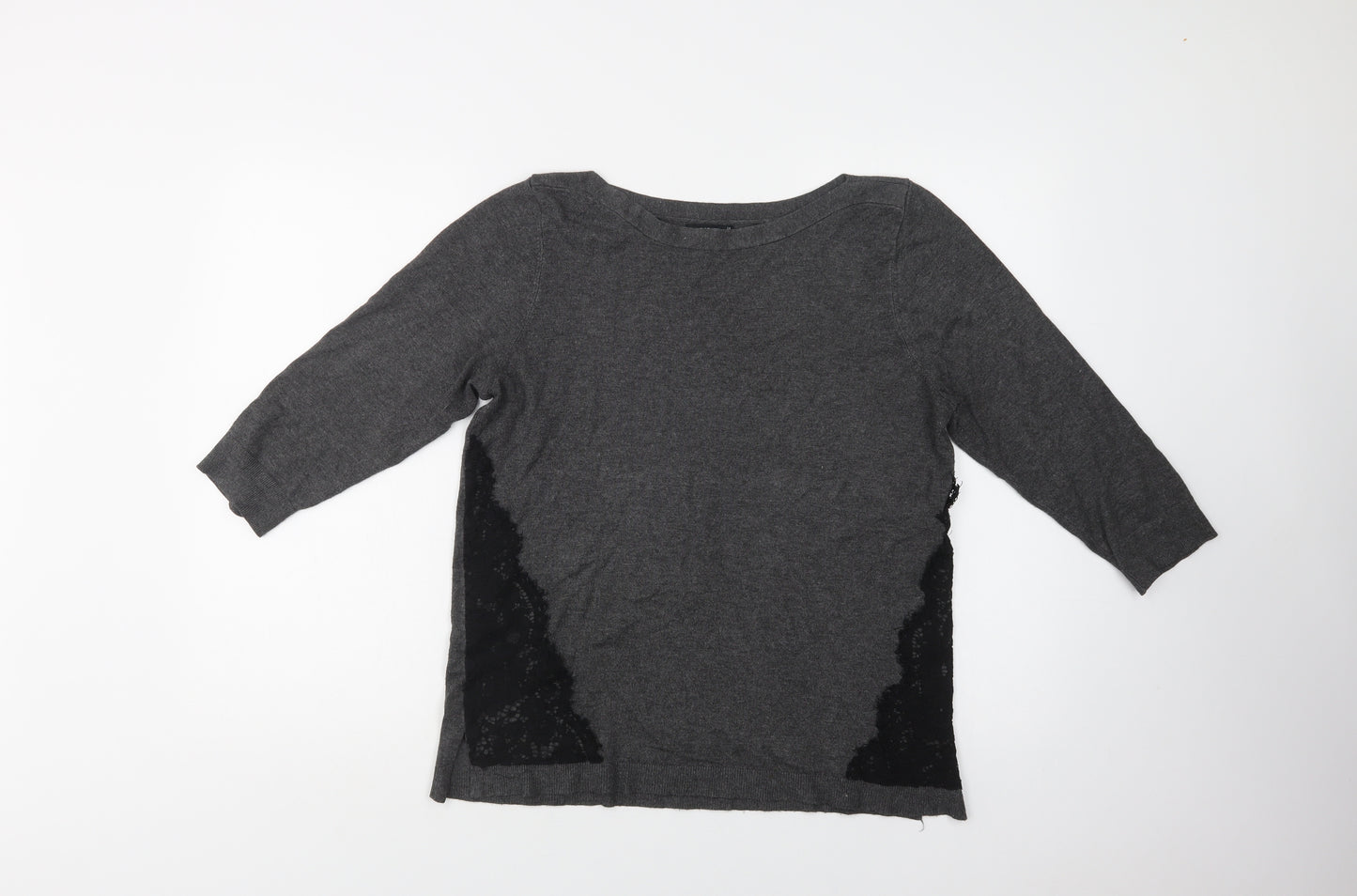 Papaya Womens Grey Boat Neck  Viscose Pullover Jumper Size 14   - Lace Detail