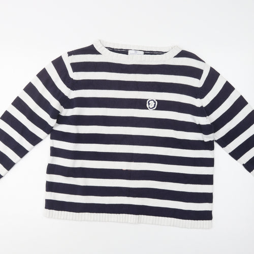 Essentials Womens Blue Crew Neck Striped Cotton Pullover Jumper Size 18