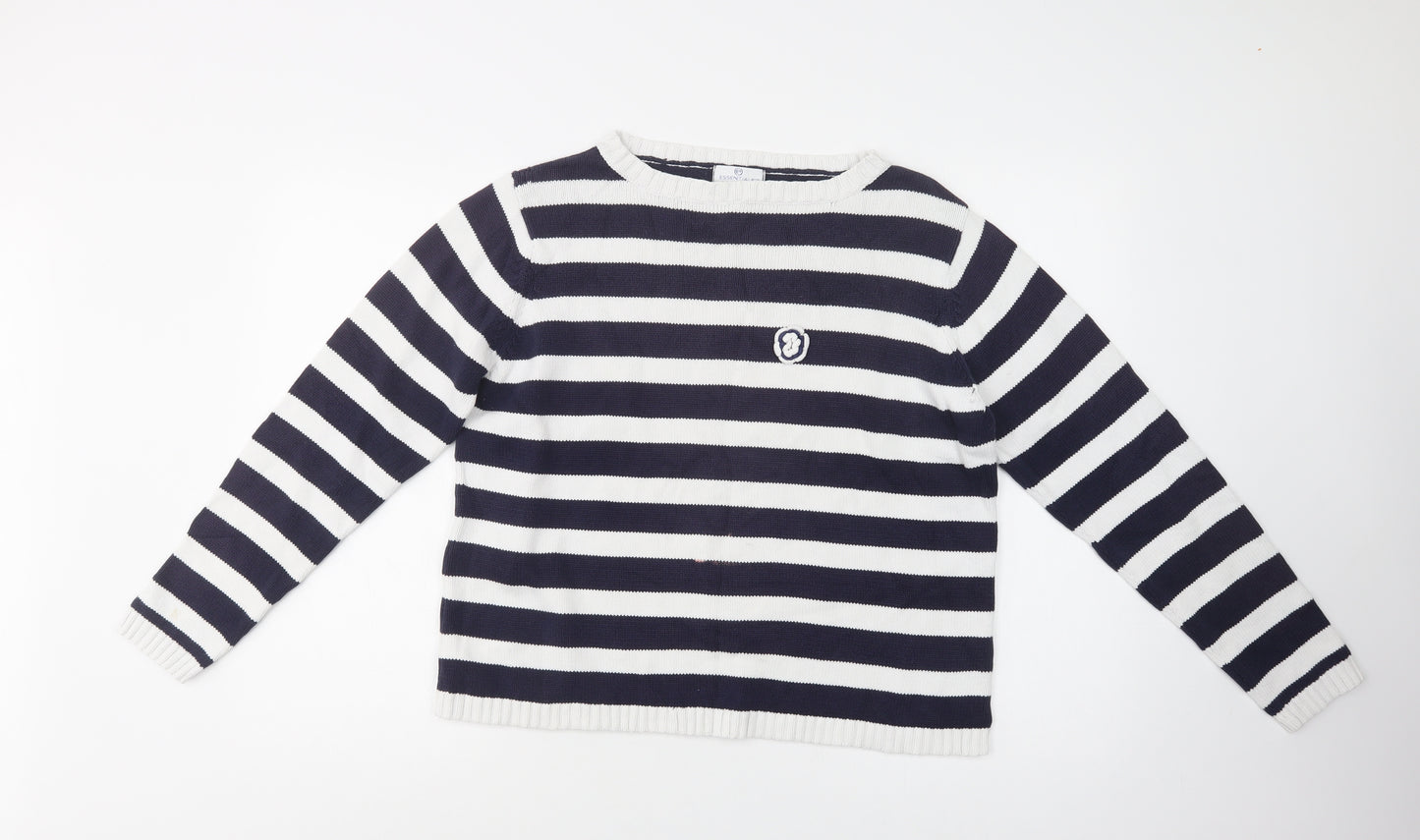 Essentials Womens Blue Crew Neck Striped Cotton Pullover Jumper Size 18