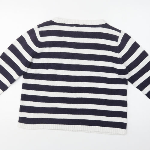 Essentials Womens Blue Crew Neck Striped Cotton Pullover Jumper Size 18