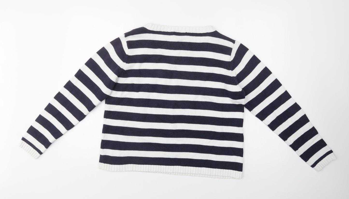 Essentials Womens Blue Crew Neck Striped Cotton Pullover Jumper Size 18
