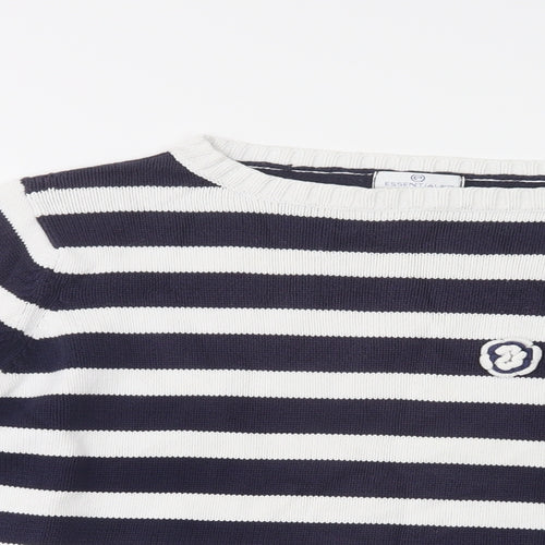 Essentials Womens Blue Crew Neck Striped Cotton Pullover Jumper Size 18