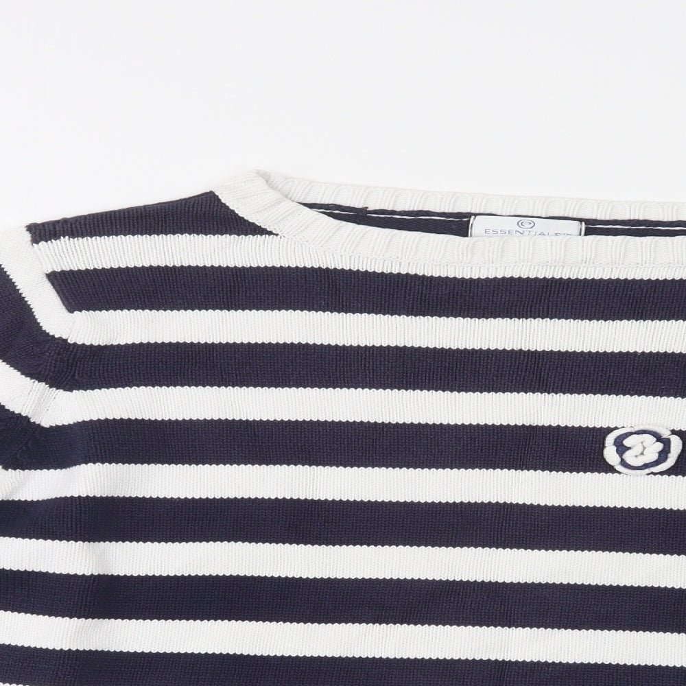 Essentials Womens Blue Crew Neck Striped Cotton Pullover Jumper Size 18