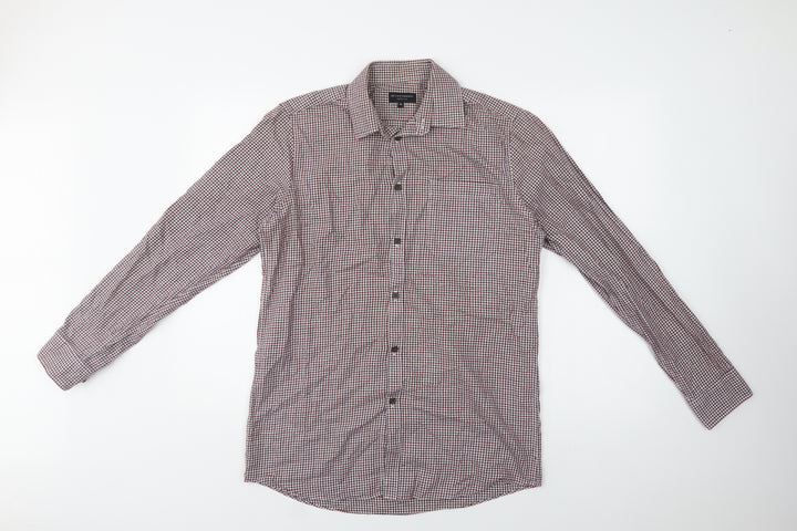 Matalan Mens Red Check Cotton  Button-Up Size 15 Collared Button