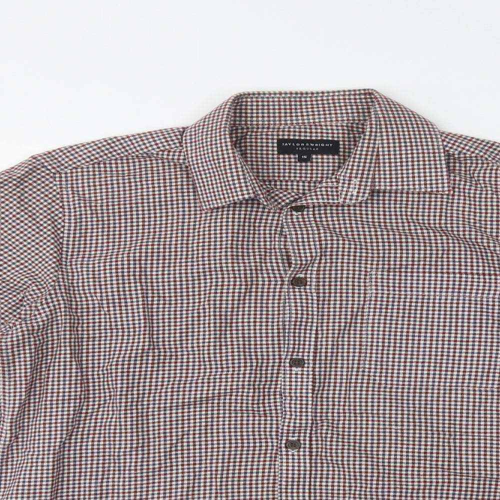 Matalan Mens Red Check Cotton  Button-Up Size 15 Collared Button