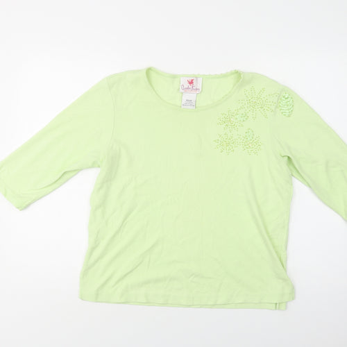 Quacker Factory Womens Green  Cotton Basic Blouse Size M Crew Neck
