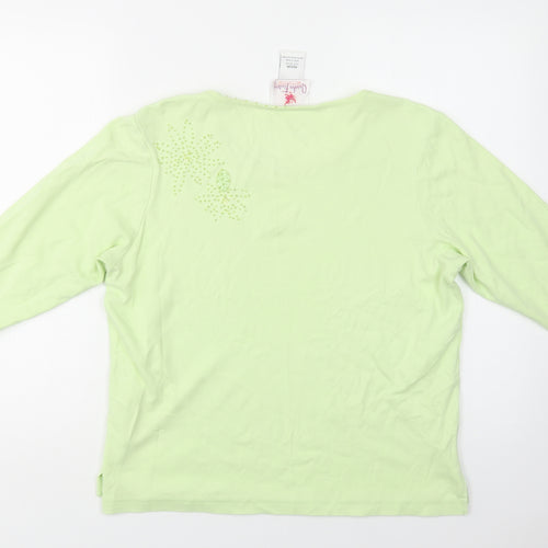 Quacker Factory Womens Green  Cotton Basic Blouse Size M Crew Neck