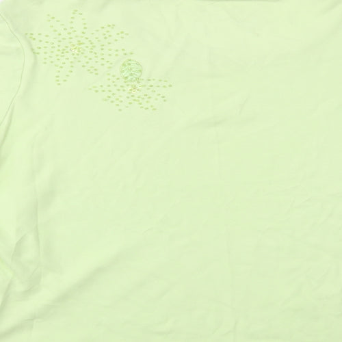 Quacker Factory Womens Green  Cotton Basic Blouse Size M Crew Neck