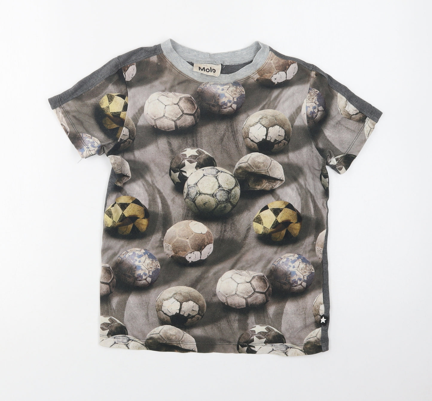 molo Boys Grey  Cotton Basic T-Shirt Size 7-8 Years Crew Neck  - Football Print