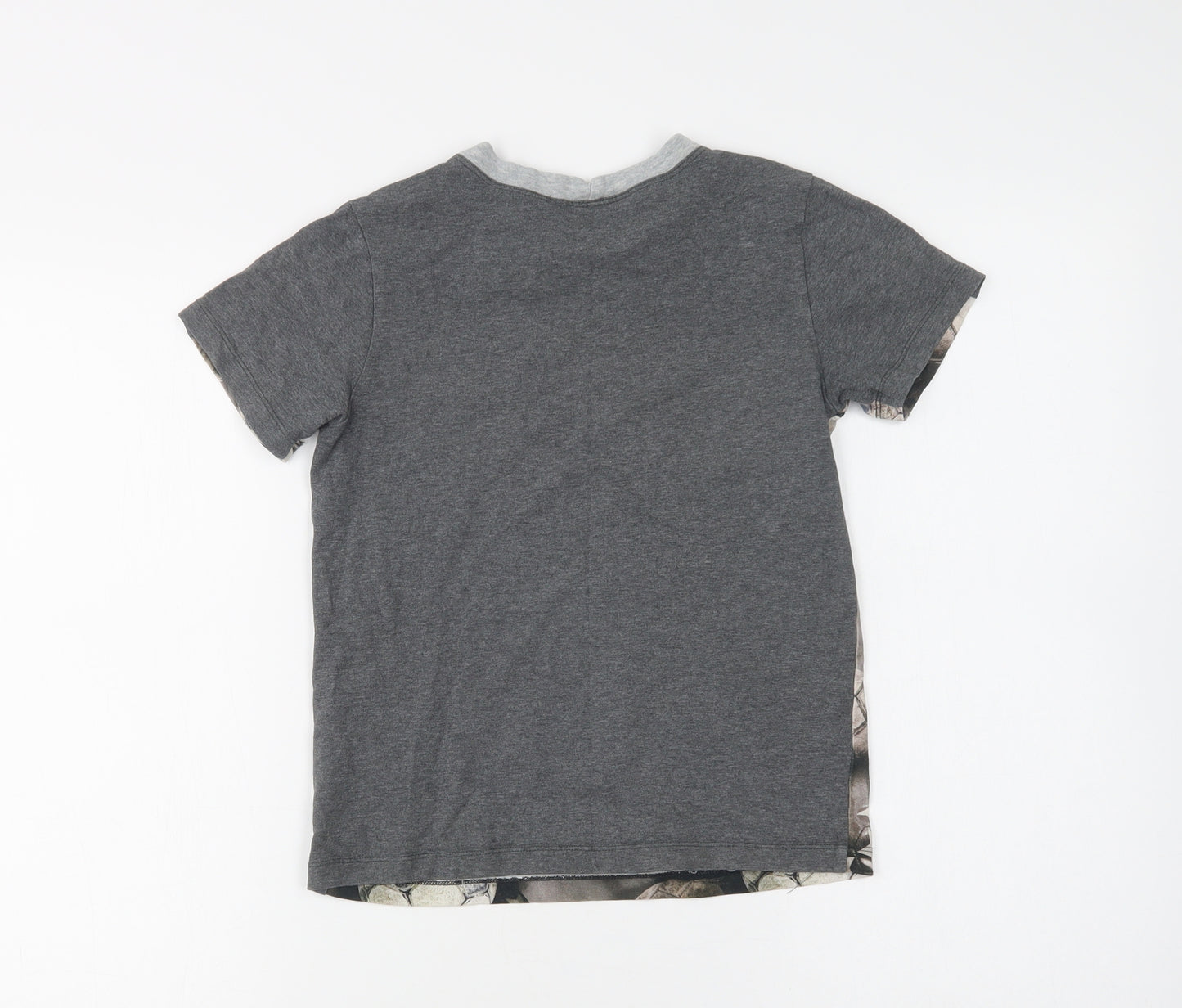 molo Boys Grey  Cotton Basic T-Shirt Size 7-8 Years Crew Neck  - Football Print