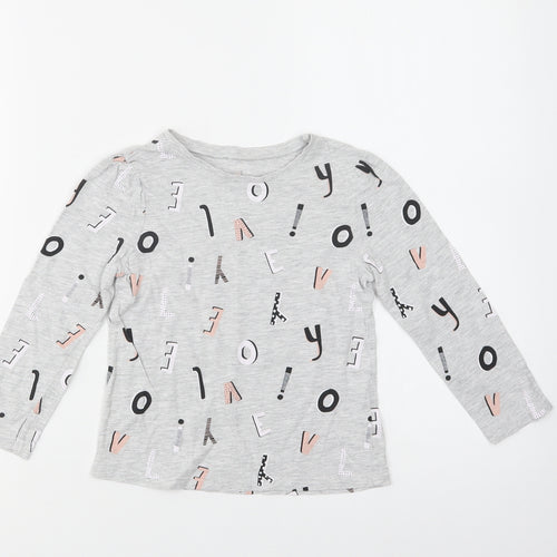 George Girls Grey Geometric Cotton Basic Blouse Size 4-5 Years Crew Neck